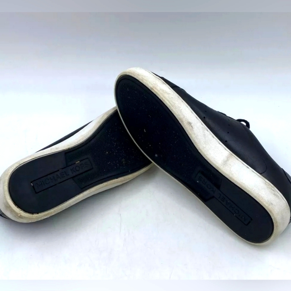 Michael Kors MK Irving Black Leather Low Top Lace-Up Sneaker Shoes Size 7.5 M - Picture 6 of 9